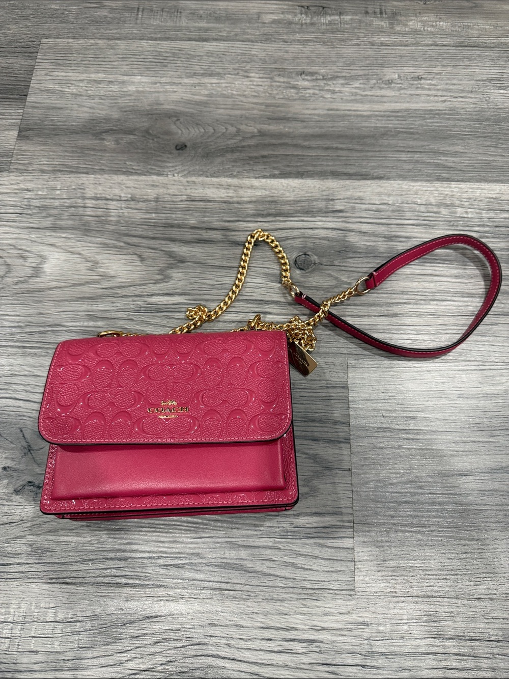 Coach Pink Signature Leather Crossbody with Gold Chain